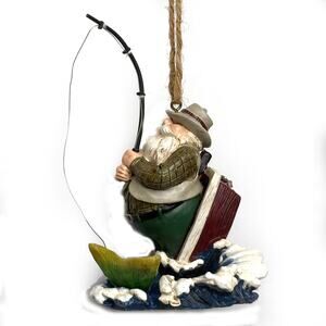 Vintage Santa Fishing Christmas Ornament 5 In Tall Has A Spring Makes Him Wobble